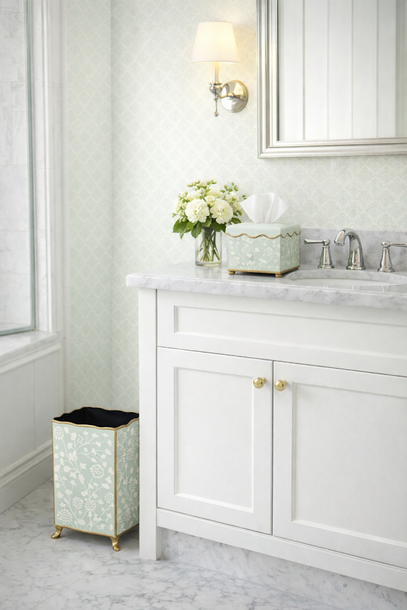 Pale Green Spring Floral Wastepaper Basket & Tissue (3 Options)