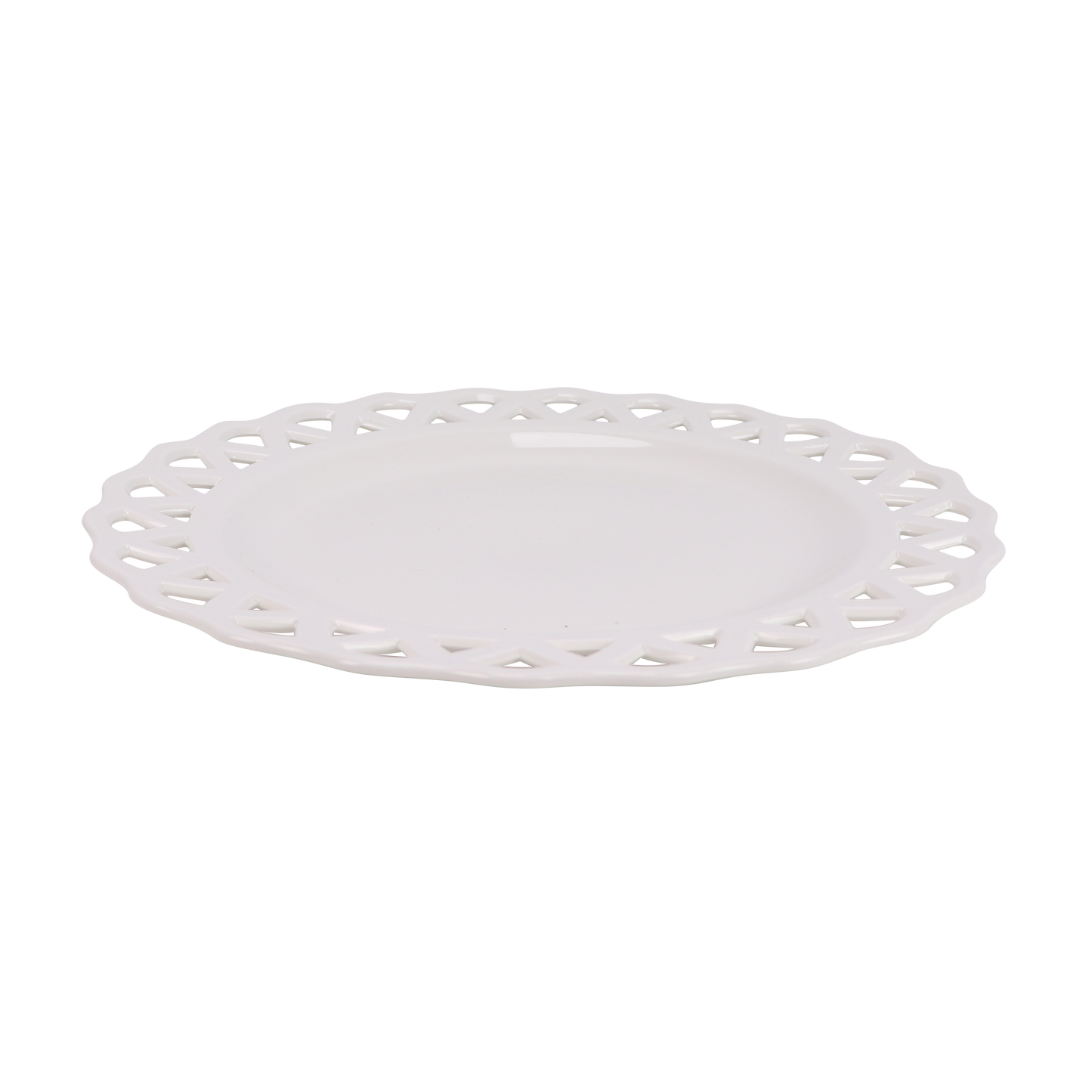 White Pierced with Blue Dots Scalloped Charger