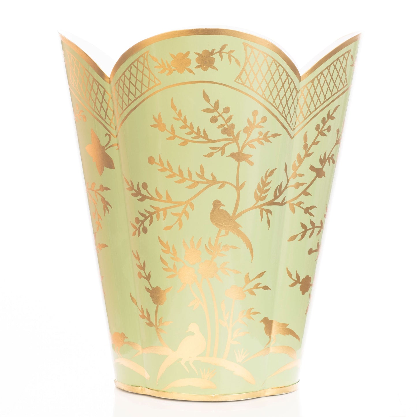 Spring Green & Gold Chinoiserie Wastepaper Basket & Tissue (3 Options)