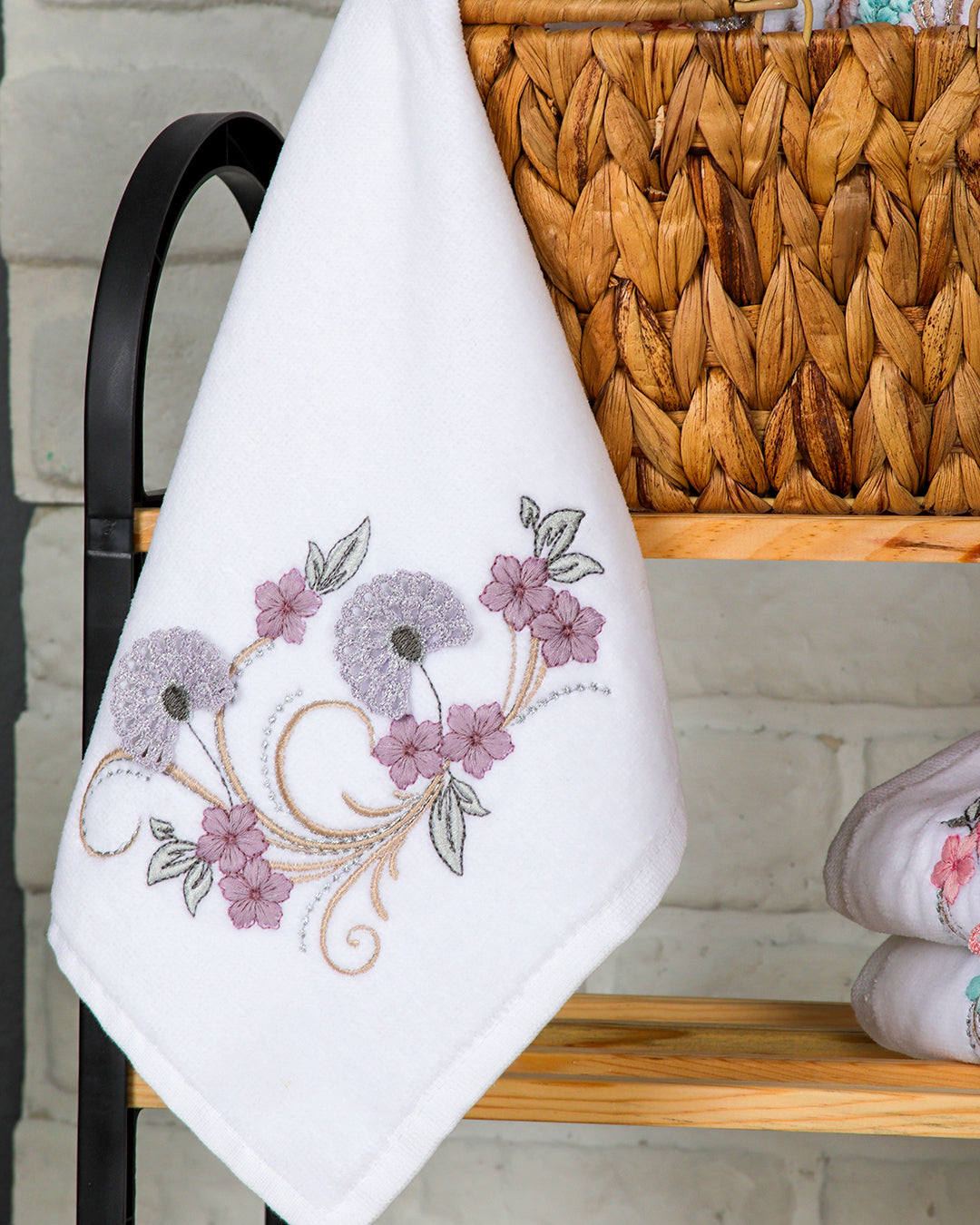 Lunara Embroidered Velvet Towel Set – Premium Hand & Kitchen Towels