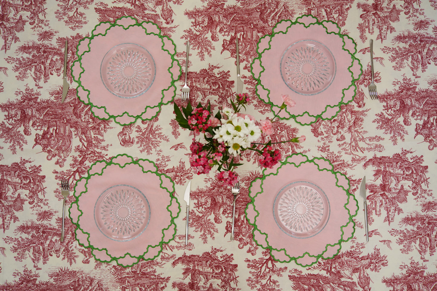 CRESSIDA LIGHT PINK GREEN TRIM FABRIC PLACEMAT
