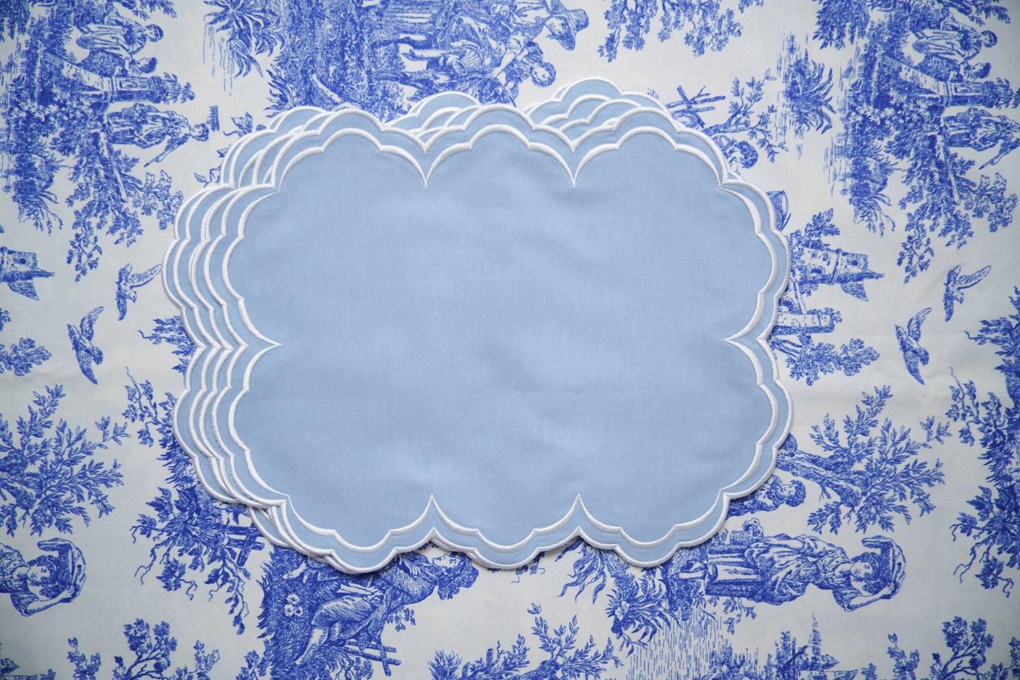 AQUELLE BABY BLUE WHITE TRIM FABRIC PLACEMAT