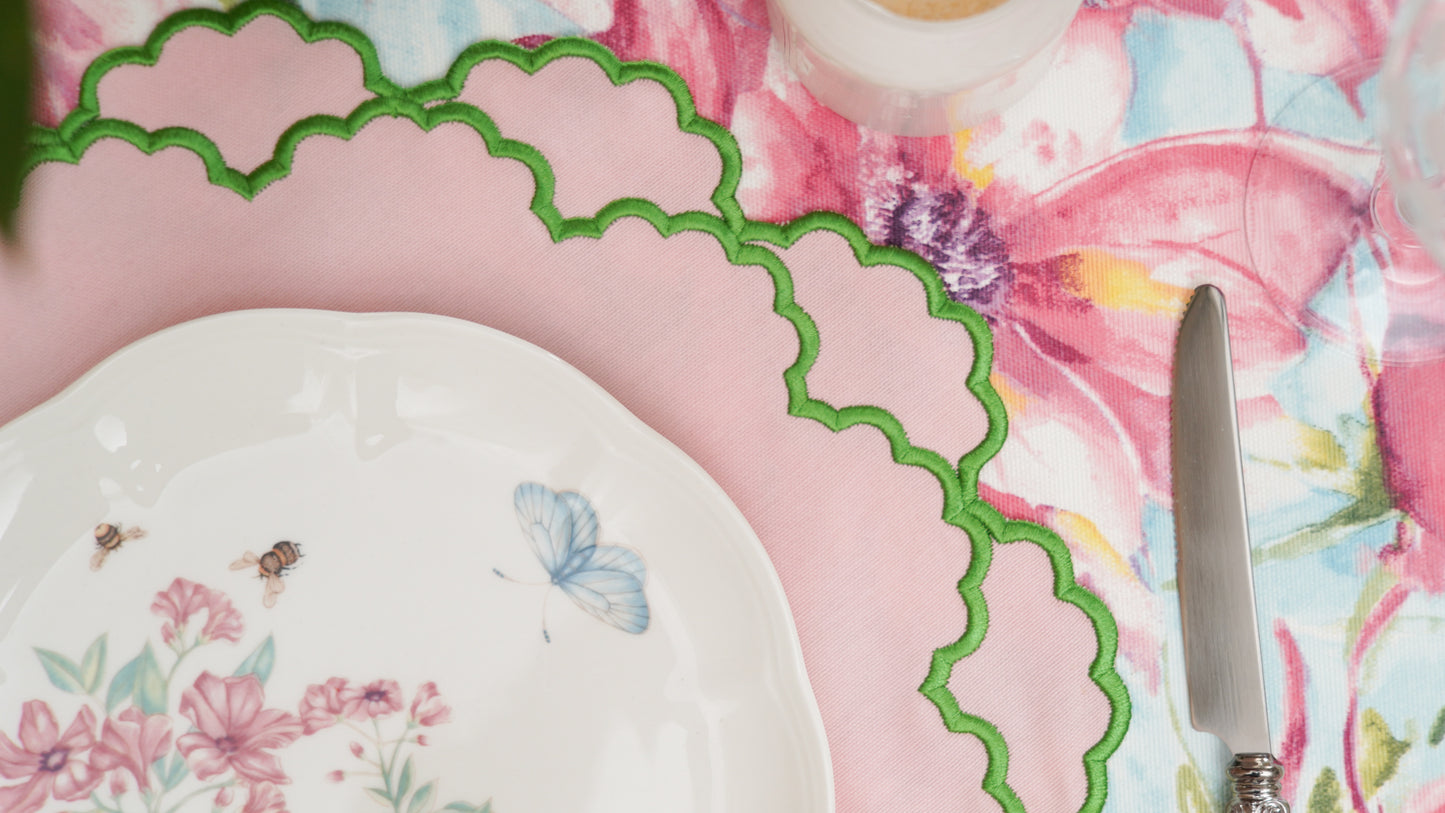 CRESSIDA LIGHT PINK GREEN TRIM FABRIC PLACEMAT