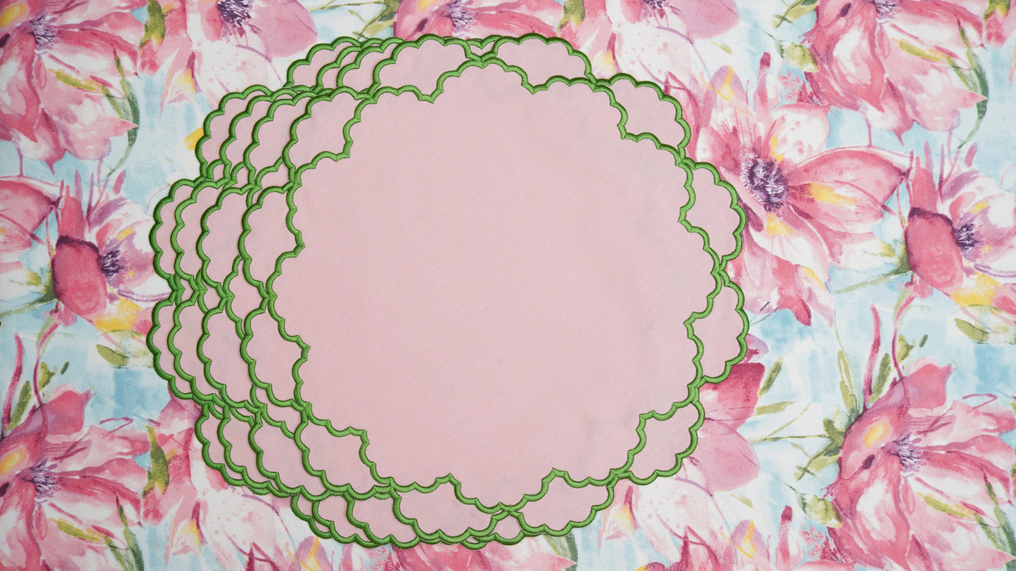 CRESSIDA LIGHT PINK GREEN TRIM FABRIC PLACEMAT