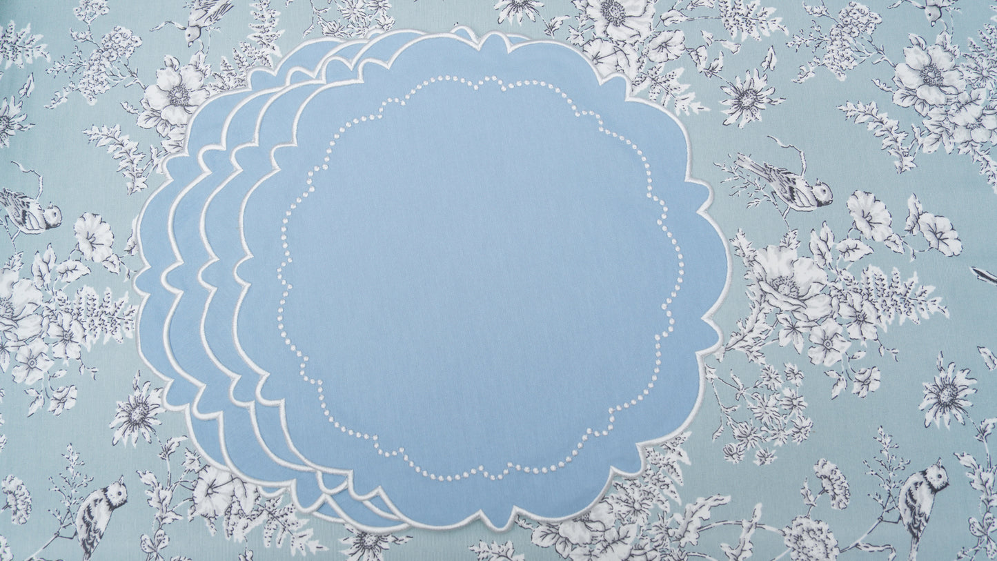 HARMONY BLUE WHITE TRIM FABRIC PLACEMAT