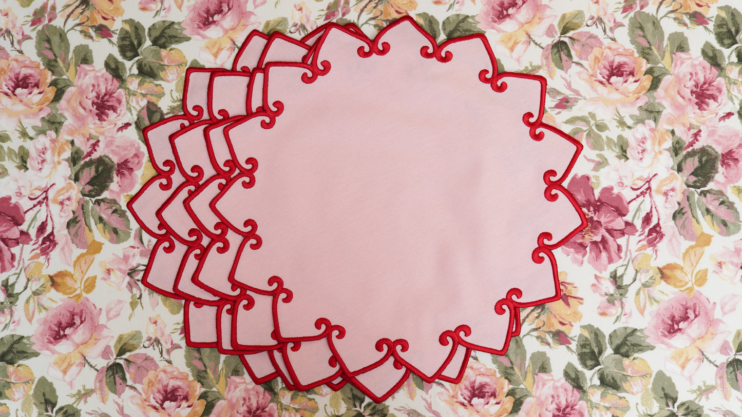 ASHBURY PINK RED TRIM FABRIC PLACEMAT