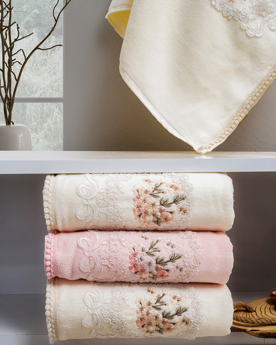 Nuvee Embroidered Velvet Towel Set – Premium Hand & Kitchen Towels