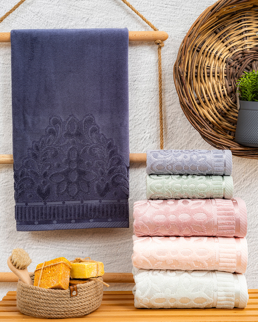 Caressa Embroidered Velvet Towel Set – Premium Hand & Kitchen Towels