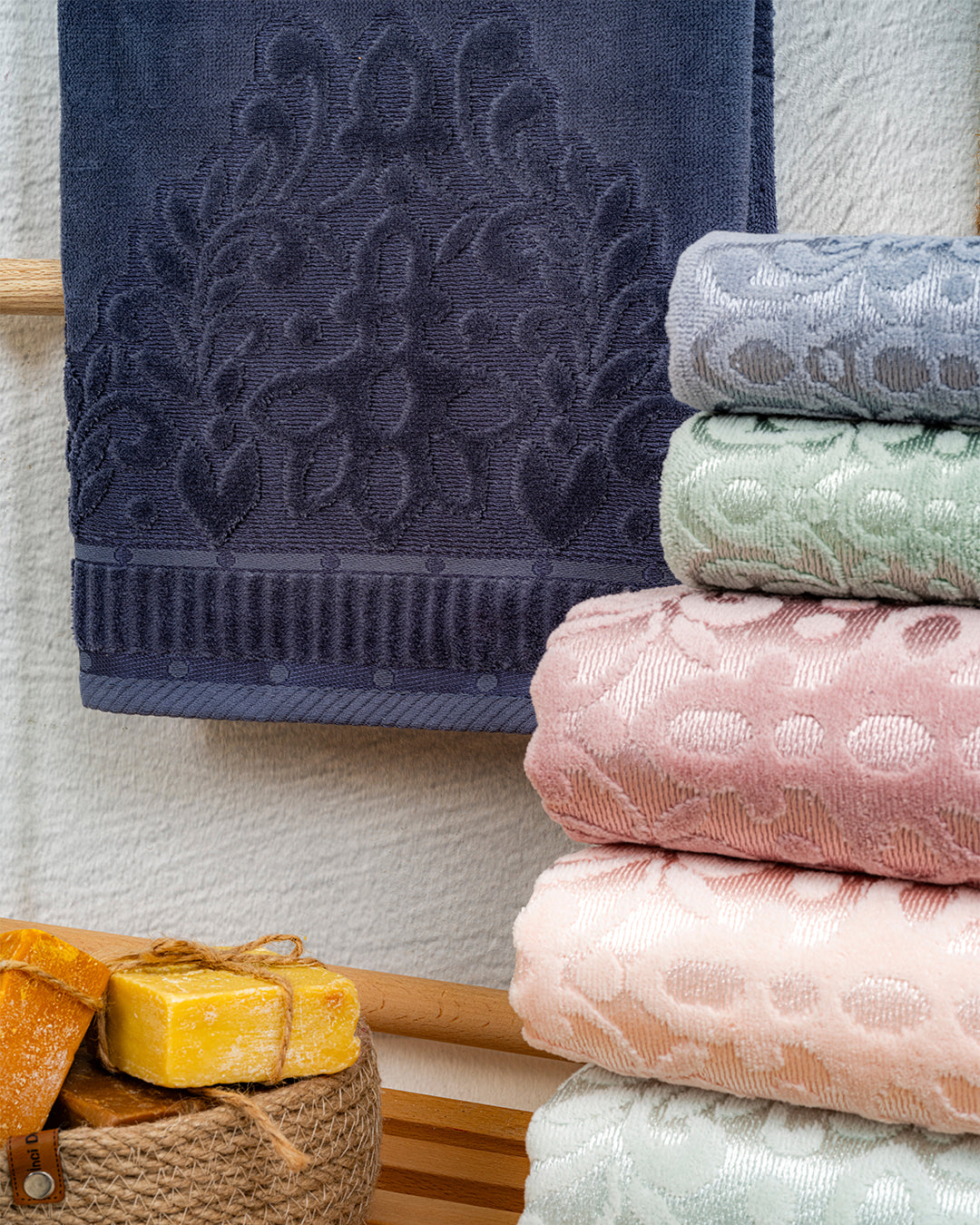 Caressa Embroidered Velvet Towel Set – Premium Hand & Kitchen Towels