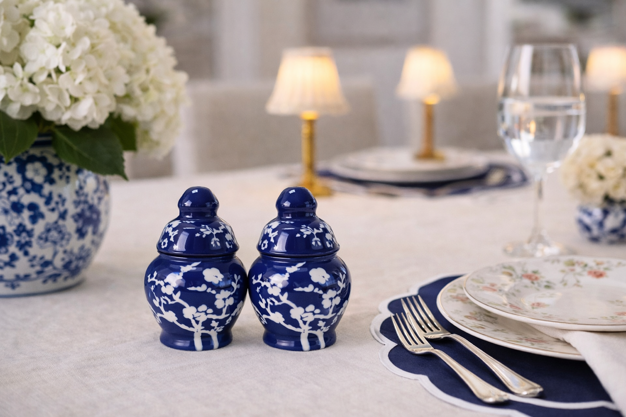 NAVY CHERRY BLOSSOM SALT AND PEPPER SHAKER