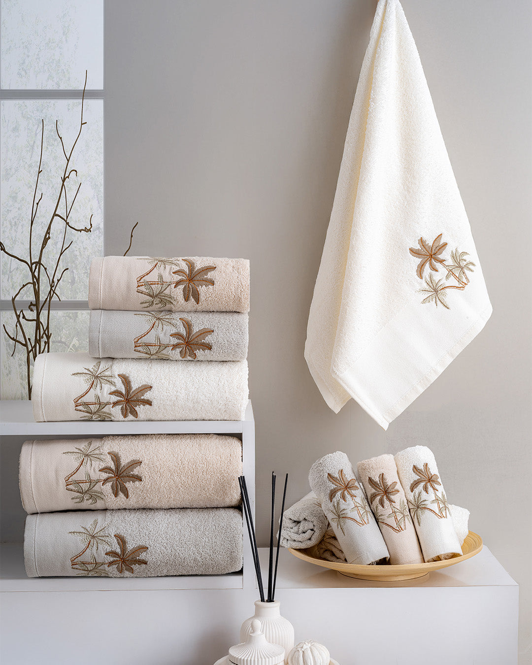 Aureva Embroidered Cotton Towel Set – Premium Hand & Kitchen Towels
