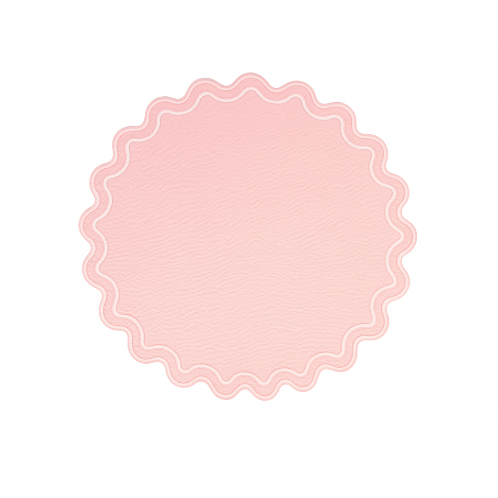Solace pink scalloped faux leather placemat with wavy edge styled for an elegant table setting by PNRDECOR ship from USA