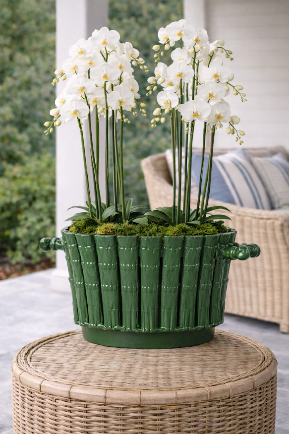 Large Square Moss Green Bamboo Planter