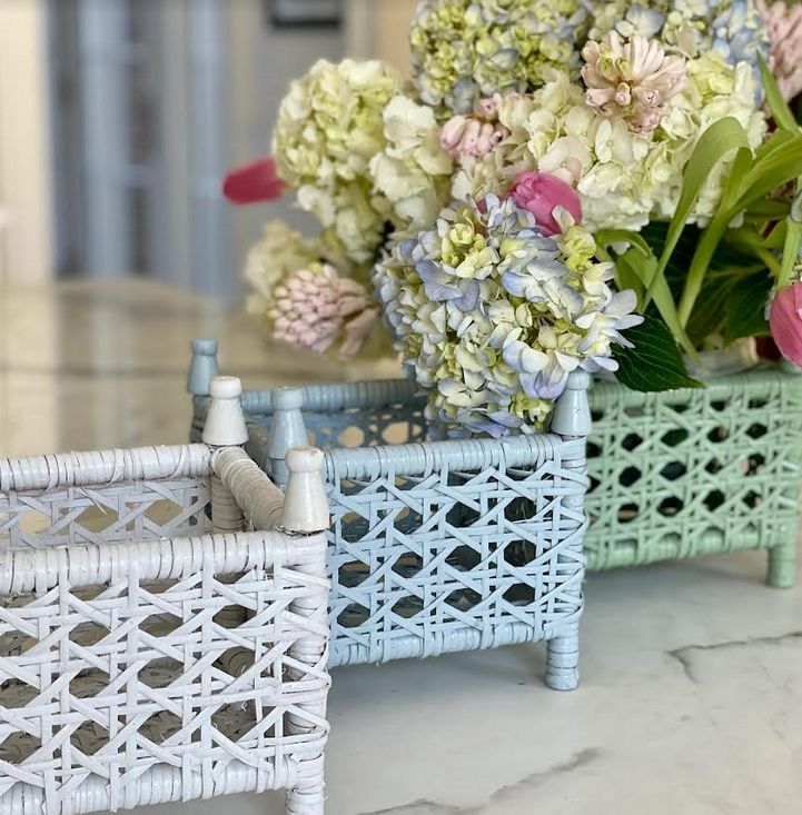 Mint Green Cane Wicker Box Planter