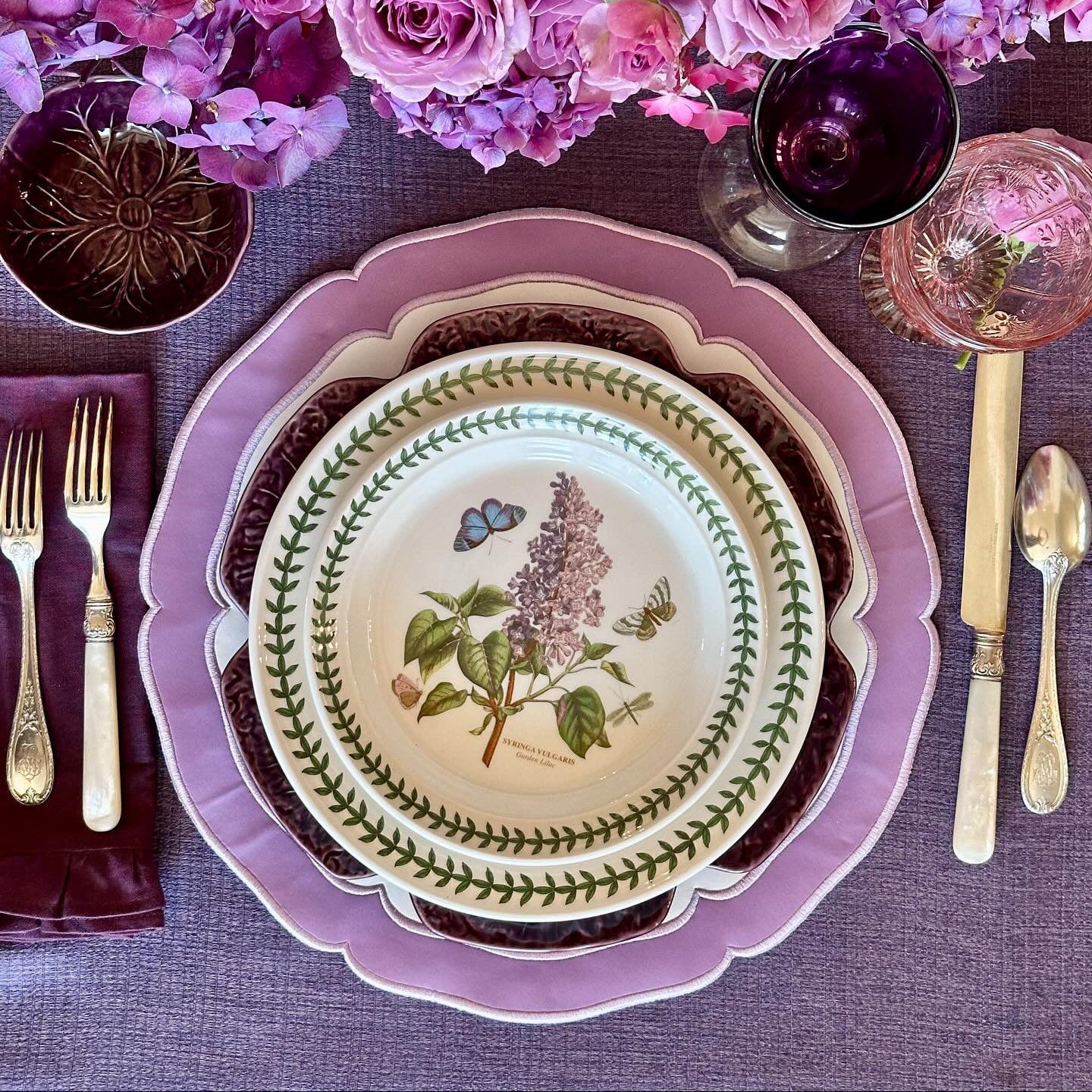 Clarion purple and white faux leather placemat styled for a modern elegant table setting by PNRDECOR ship from USA