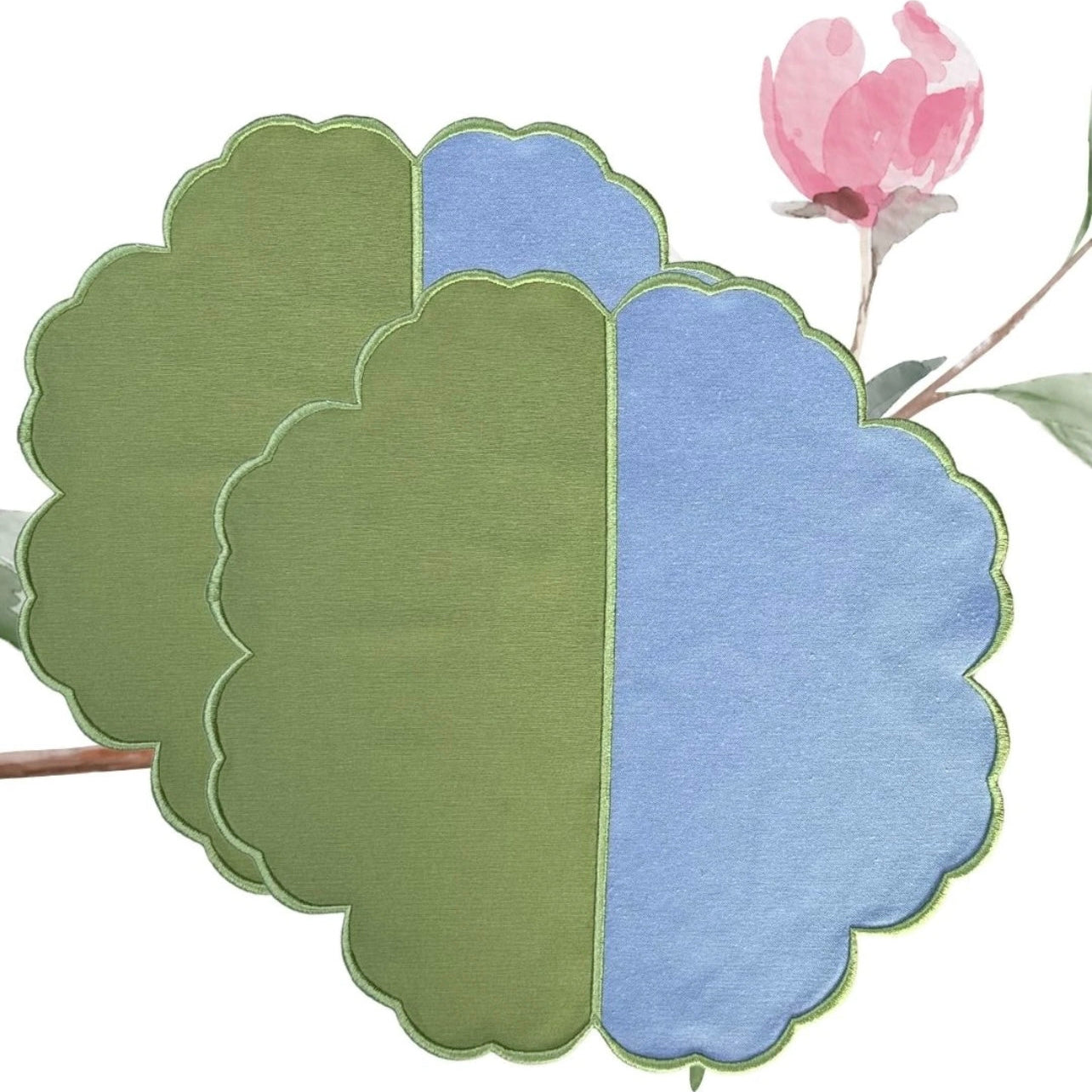 Scalloped fabric placemats displayed in a minimalist table setting