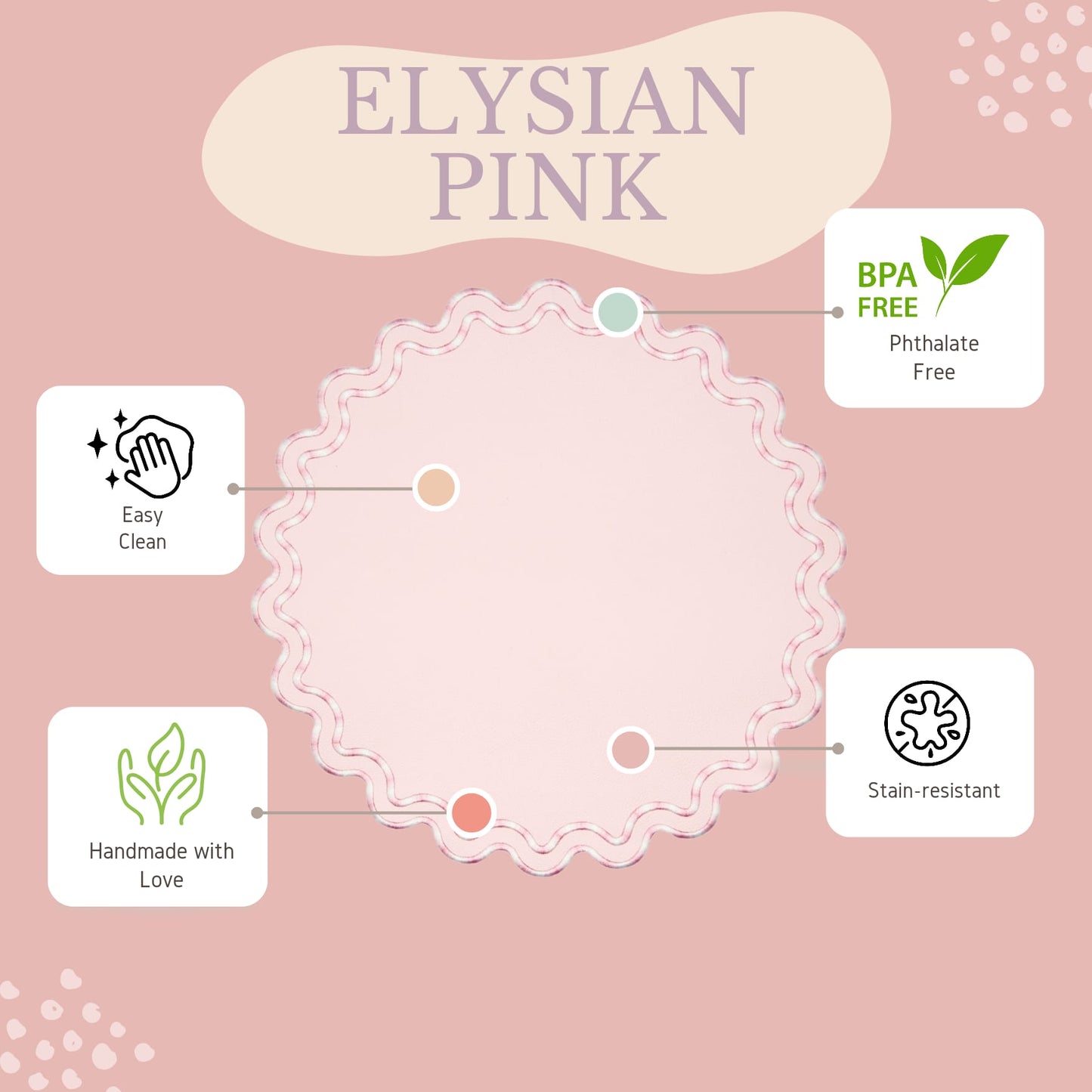 Elysian pink scalloped faux leather placemat styled for a festive holiday table setting by PNRDECOR ship from USA