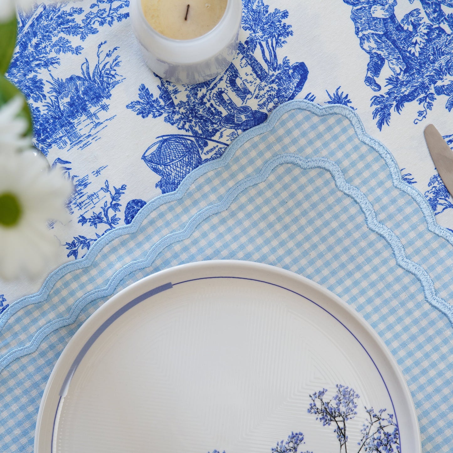 Custom embroidered cotton table linen available in custom sizes, great for rustic wedding table decoration, custom-made and ships from the USA.