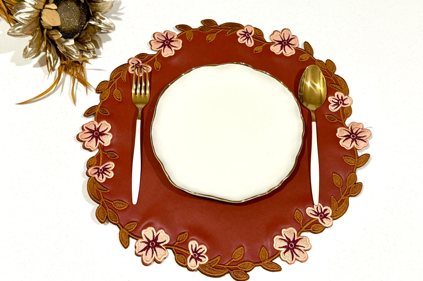 Stylish Unity Dark Orange Faux Leather Placemat for Table Settings, Weddings, and Special Occasions