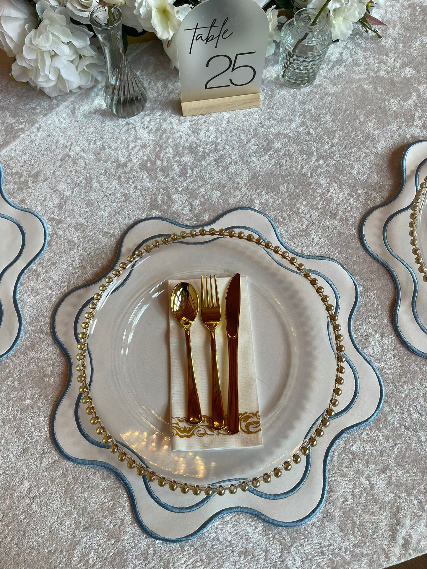 Premium white and blue faux leather placemat