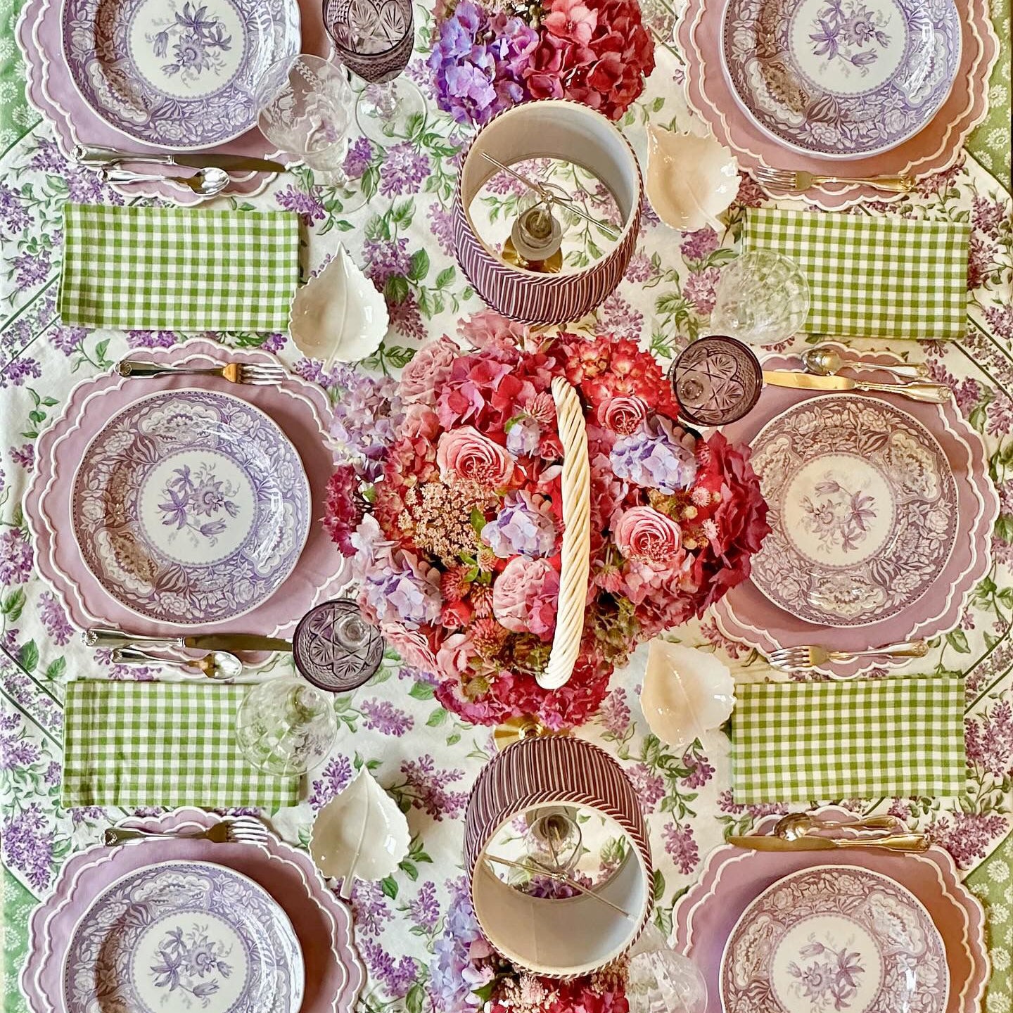Elegant spring tablescape showing the handcrafted lilac placemat set with waterproof protection for everyday use
