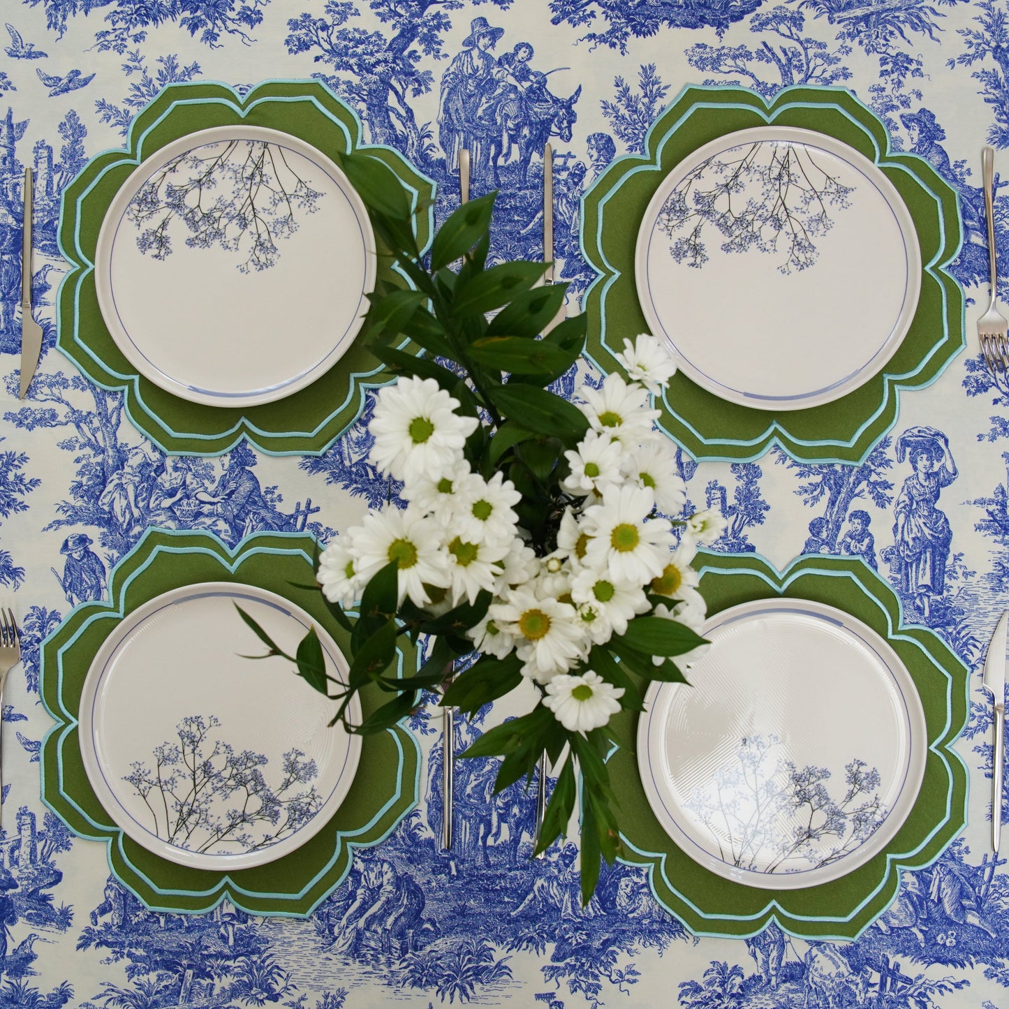 Eco-friendly embroidered fabric placemat ideal for farmhouse or rustic decor, a must-have for stylish table decor, ready to ship across the USA.
