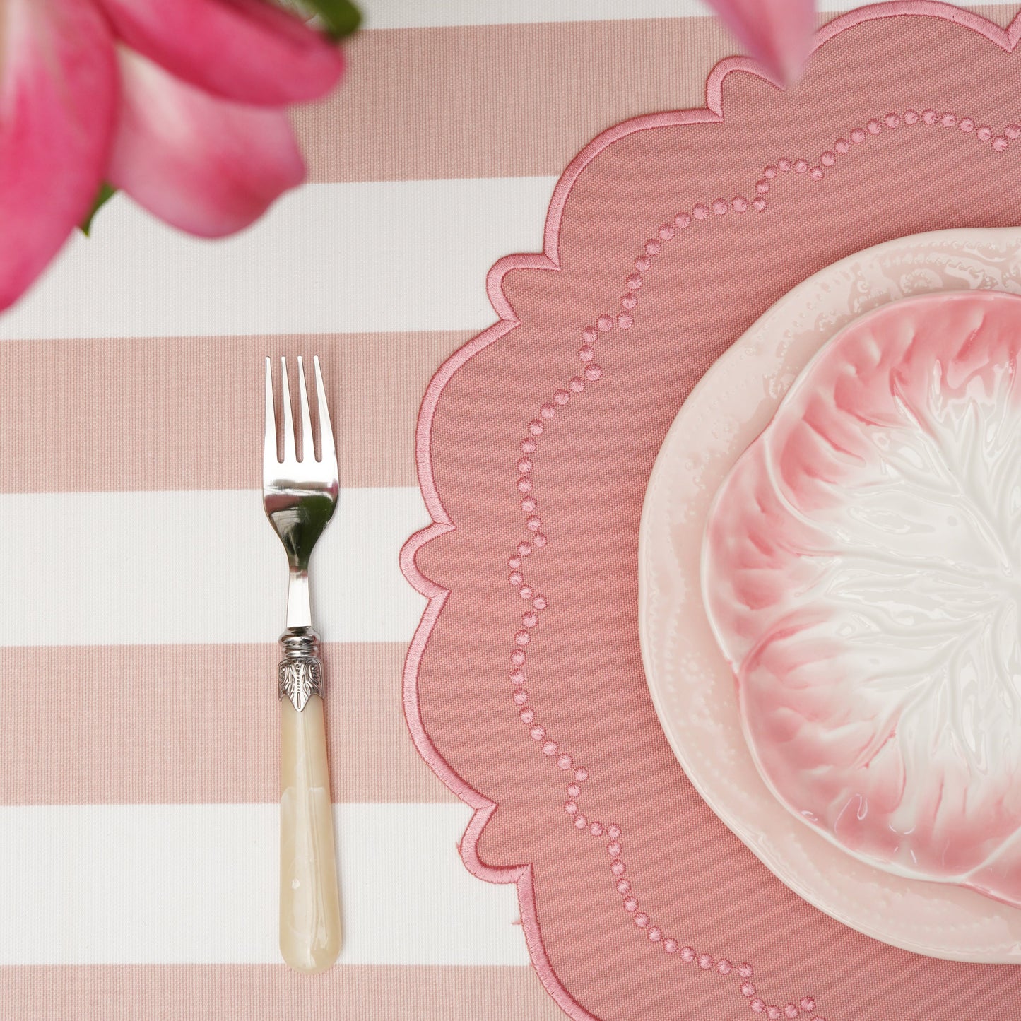Harmony collection fabric placemat displayed in a soft and minimalist setting.