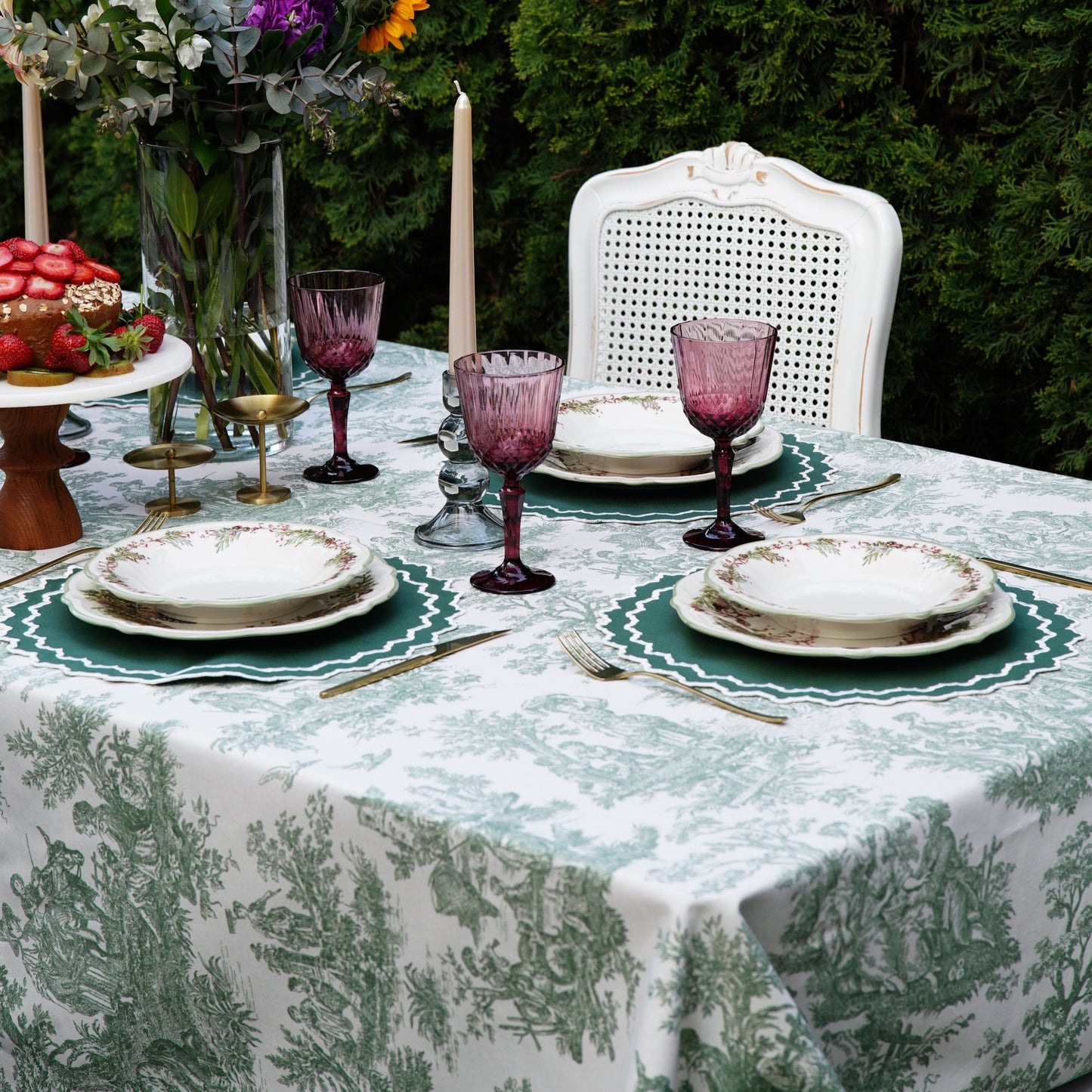 Elegant green and white Christmas placemat fabric for special holiday gatherings by PNRDECOR ship from USA