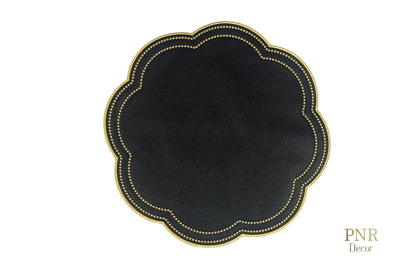 Sophisticated black and gold faux leather placemat for special occasions and corporate events