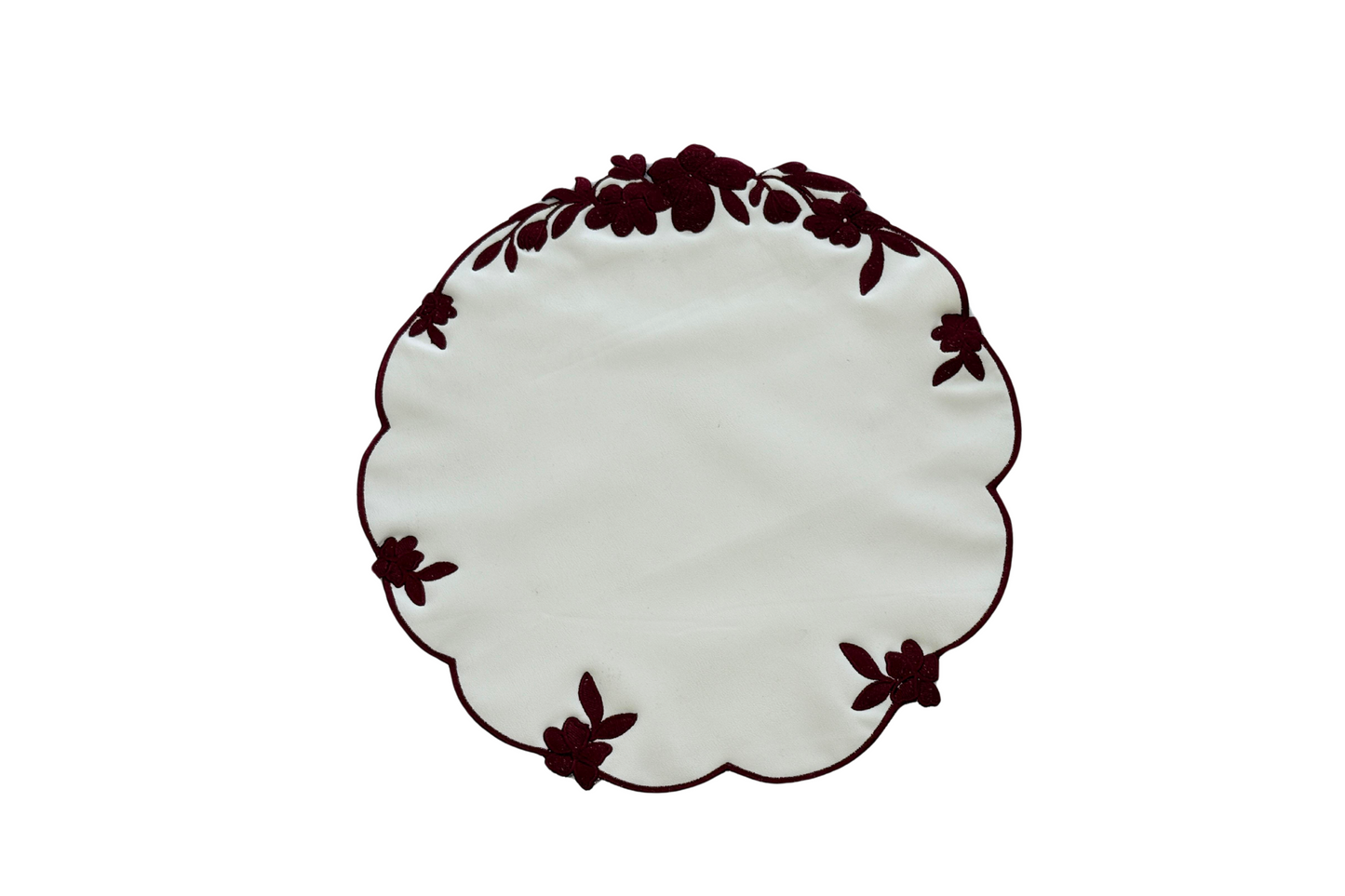 Lotus White Burgundy Faux Leather Placemat for Wedding Table Settings