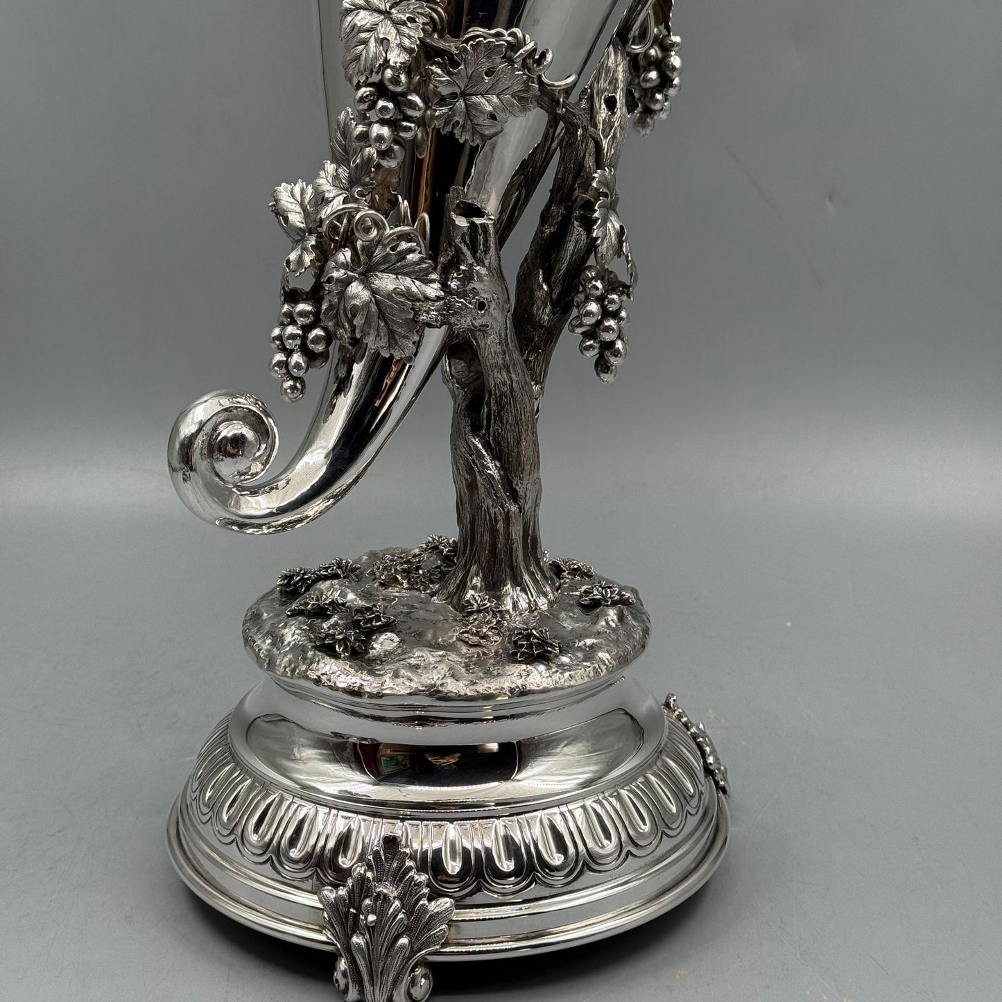 High polished silver vase with detailed grapevine sculpture for home decor by PNR Decor ship from USA