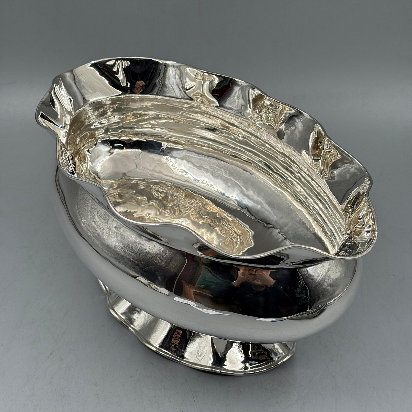 Antique style silver serving dish with organic fluid shape by PNR Decor ship from USA