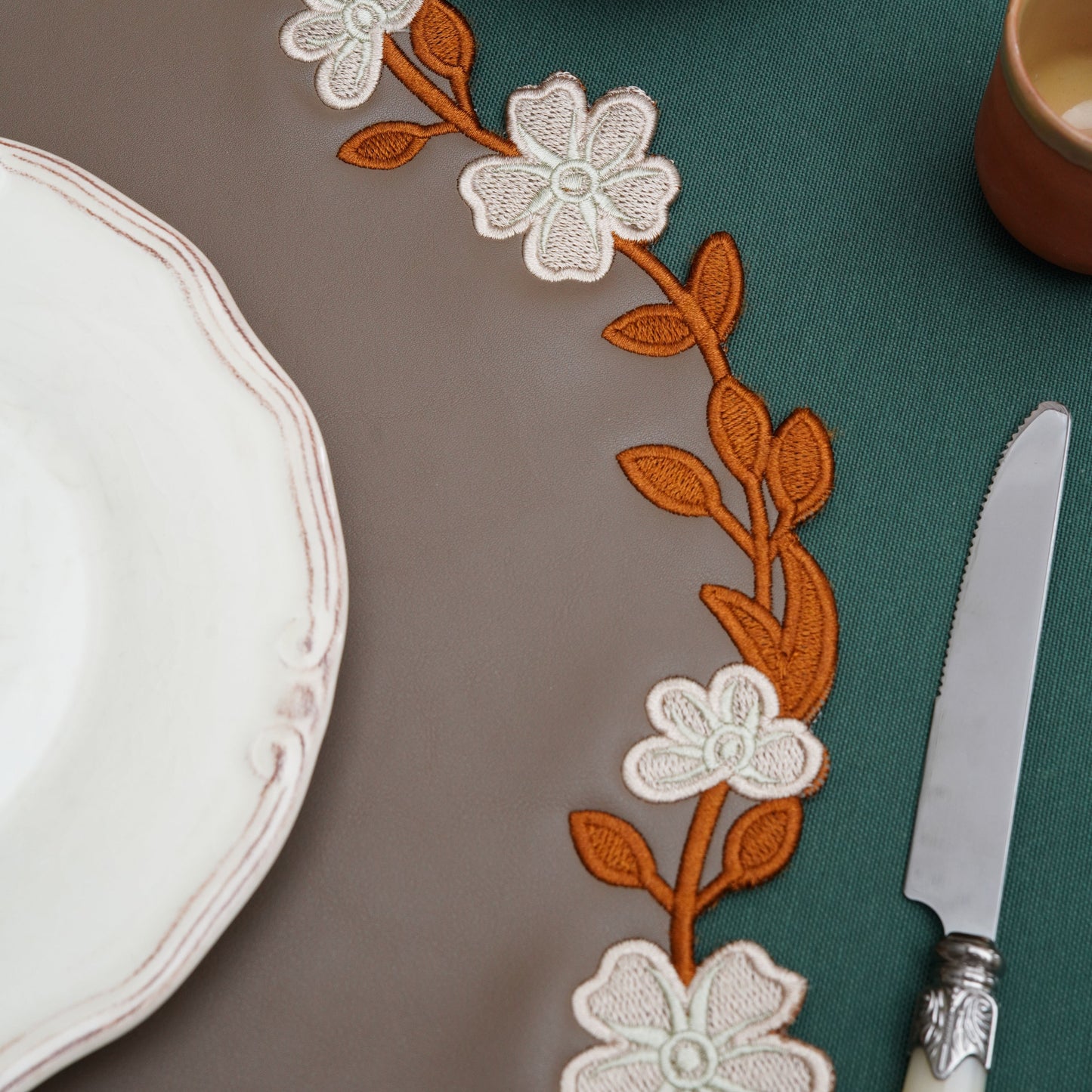 Luxury Brown Faux Leather Placemat – stylish and functional, designed for formal dining with a smooth surface and detailed craftsmanship.