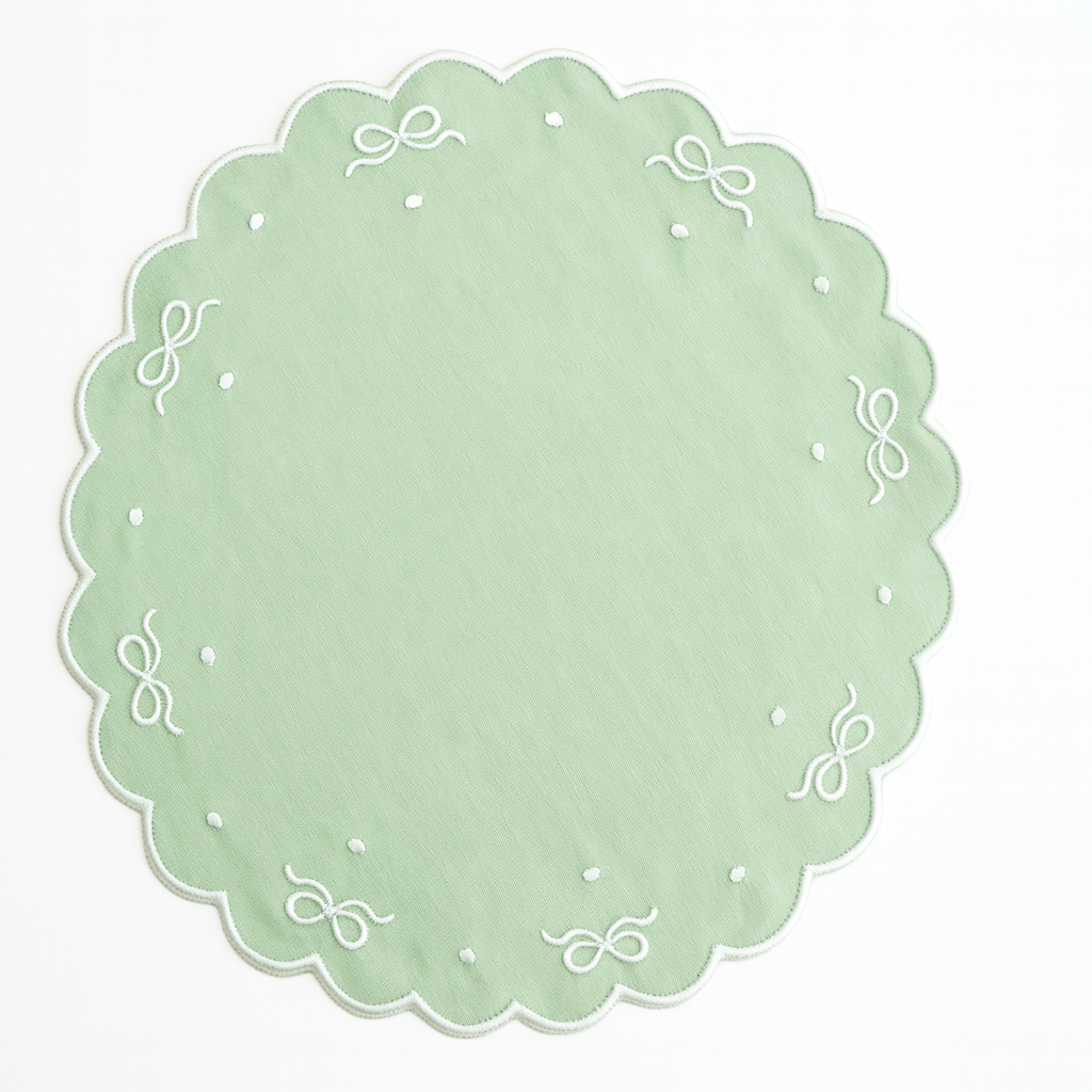 Ribbia green round placemat and matching napkin set for everyday dining and events by PNRDECOR ship from USA