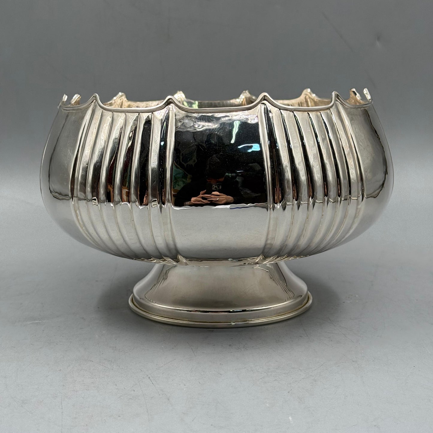 High polished silver serving bowl with wavy edge and deep interior by PNR Decor ship from USA