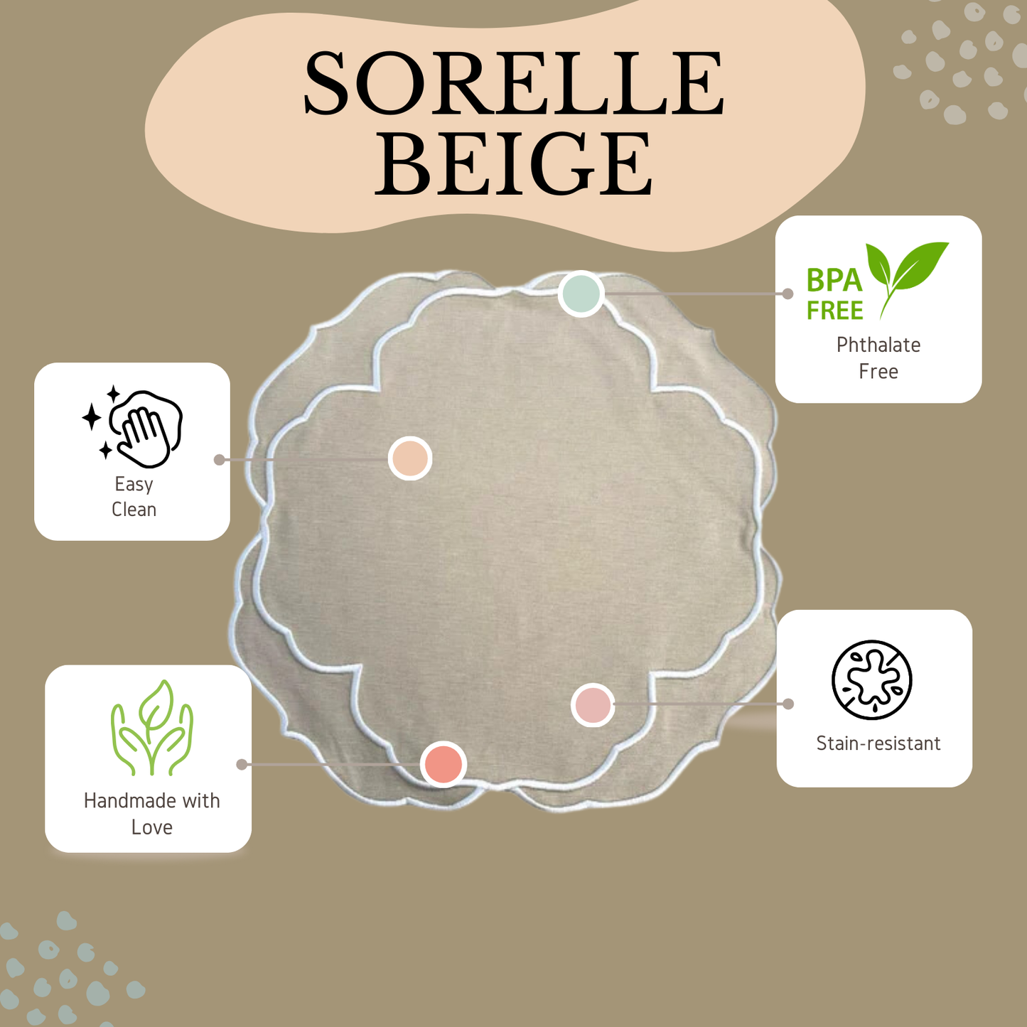 Sorelle Beige White Embroidered Placemat – crafted for elegant dining with easy maintenance and lasting quality
