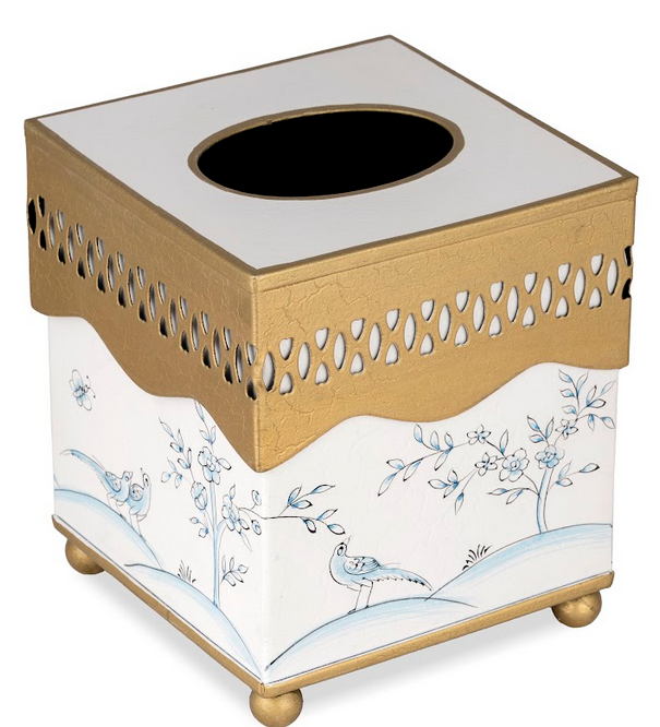 Ivory & Blue Pierced Wastepaper Basket & Tissue Holder (3 Options)