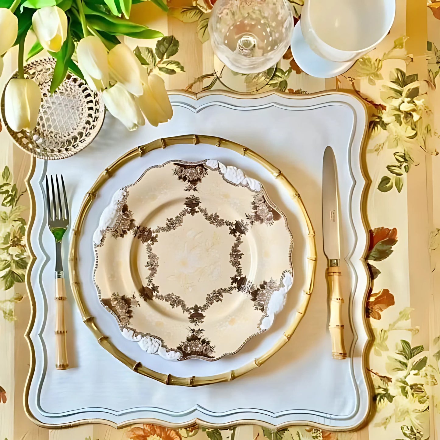 Sophisticated Shimmer Ivory Gold Silver Placemat for Special Occasions