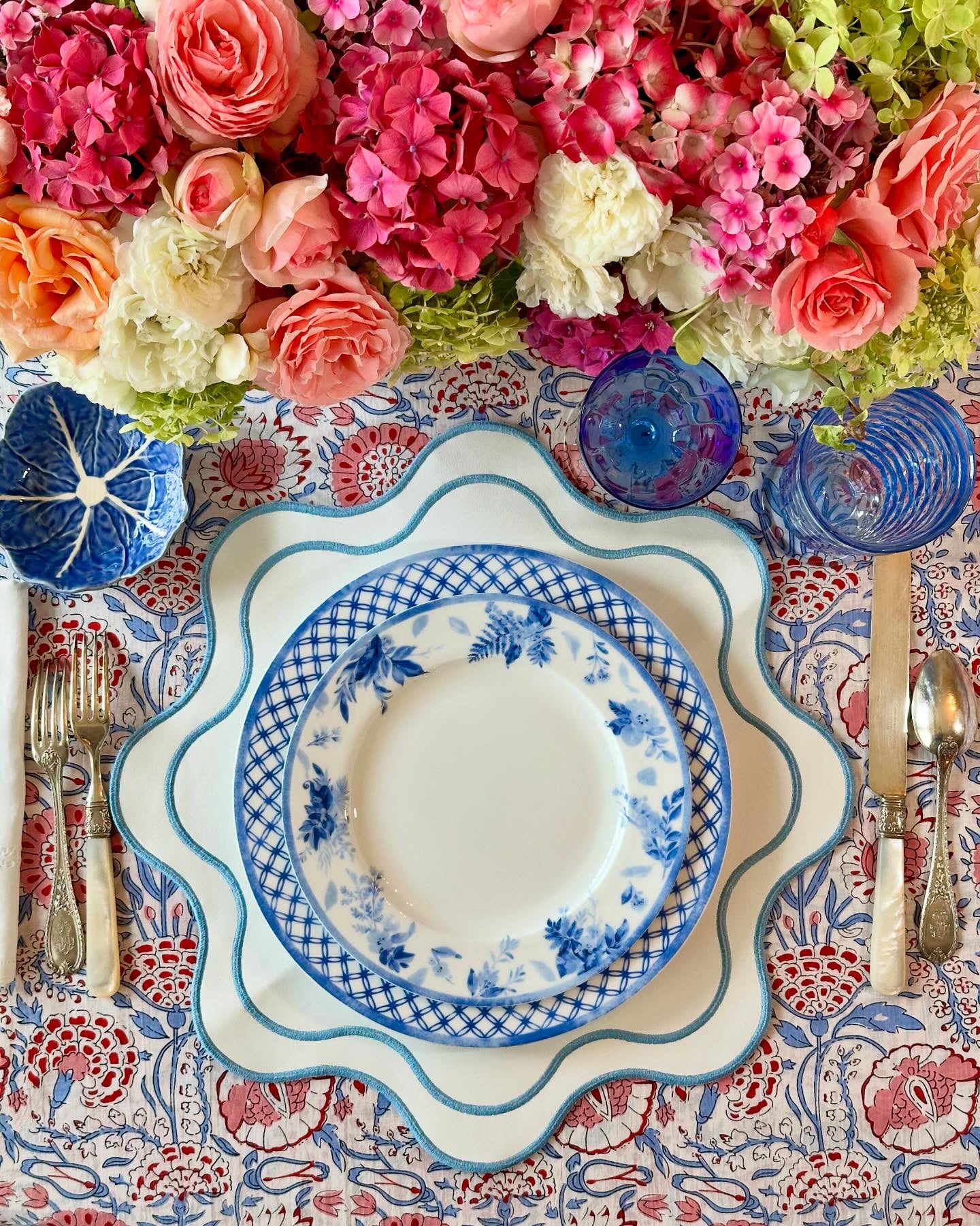 white and blue faux leather placemat