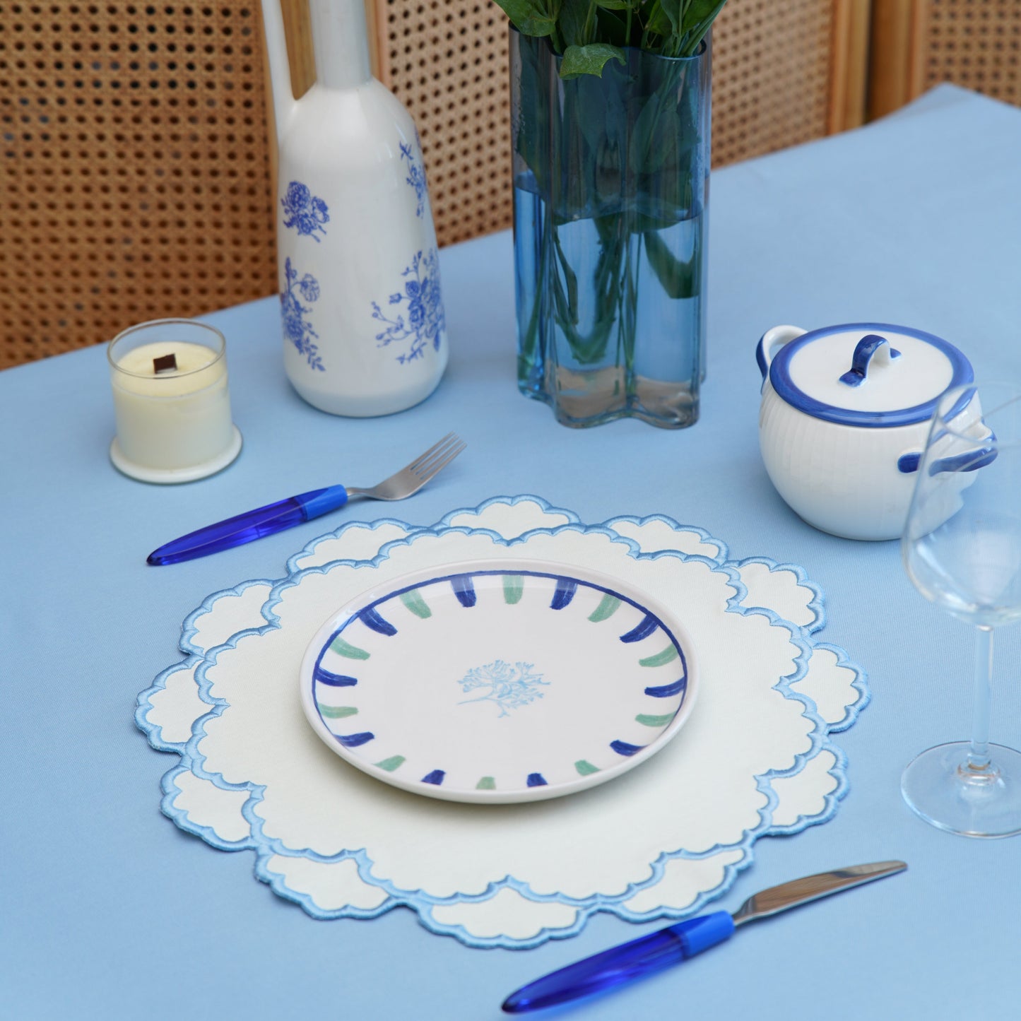Elegant fabric placemat displayed on a minimal, modern tabletop