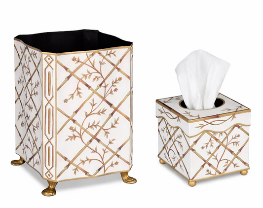 Ivory Bamboo & Floral Tissue Holder & Wastepaper Basket (3 Options)