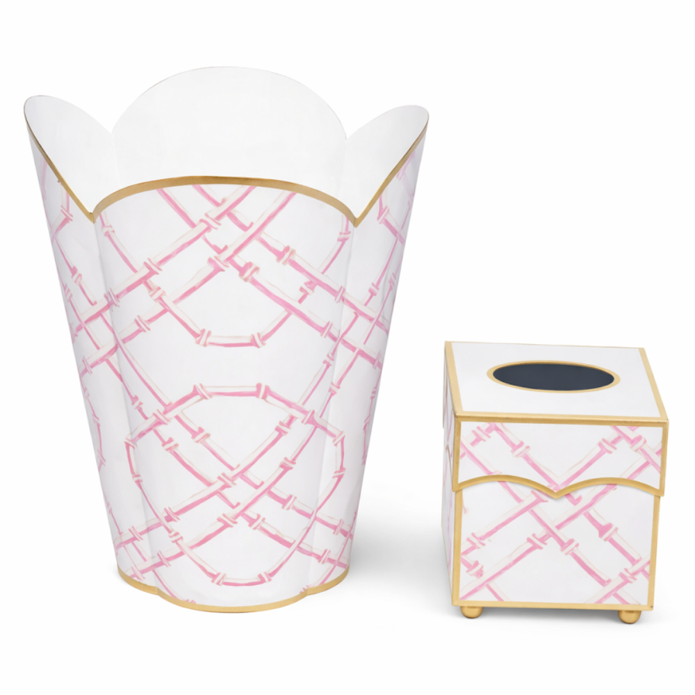 Pink Bamboo Wastepaper Basket & Tissue Set
