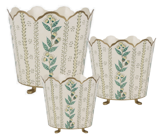 Ivory & Gold Floral Bucket Planter (3 Sizes)