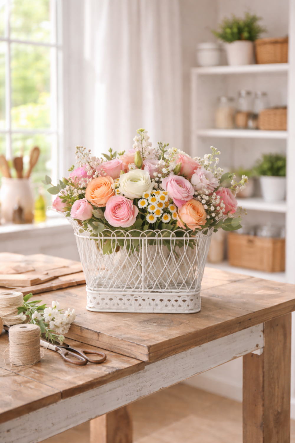 Square White French Wire Basket (3 Sizes)
