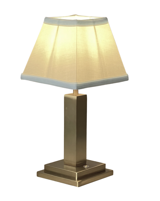 Gold Square Rechargeable Lamp with Blue Trim Shade