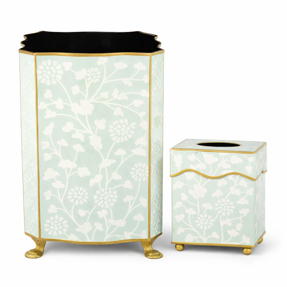 Pale Green Spring Floral Wastepaper Basket & Tissue (3 Options)
