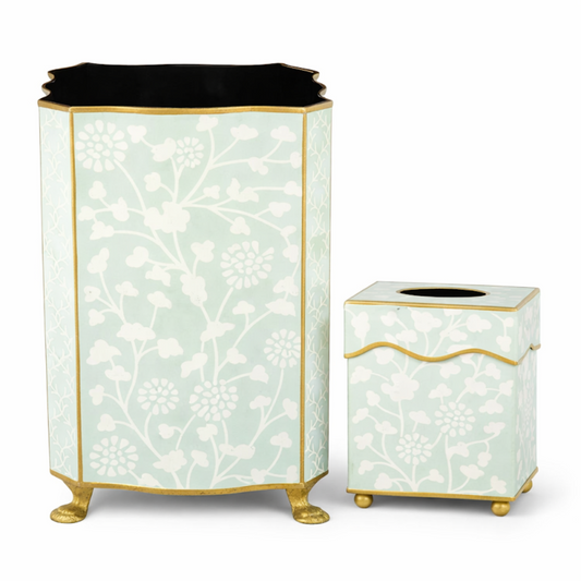 Pale Green Spring Floral Wastepaper Basket & Tissue (3 Options)