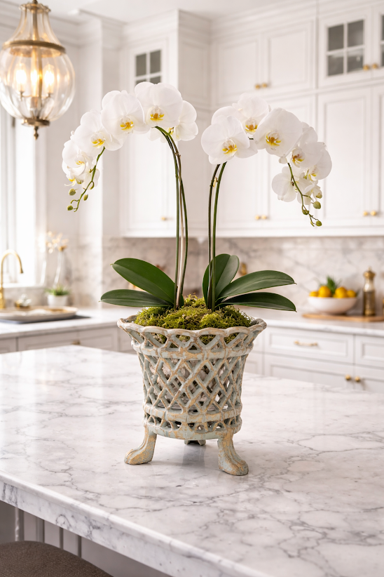 Verde Green & Gold Lattice Footed Planter