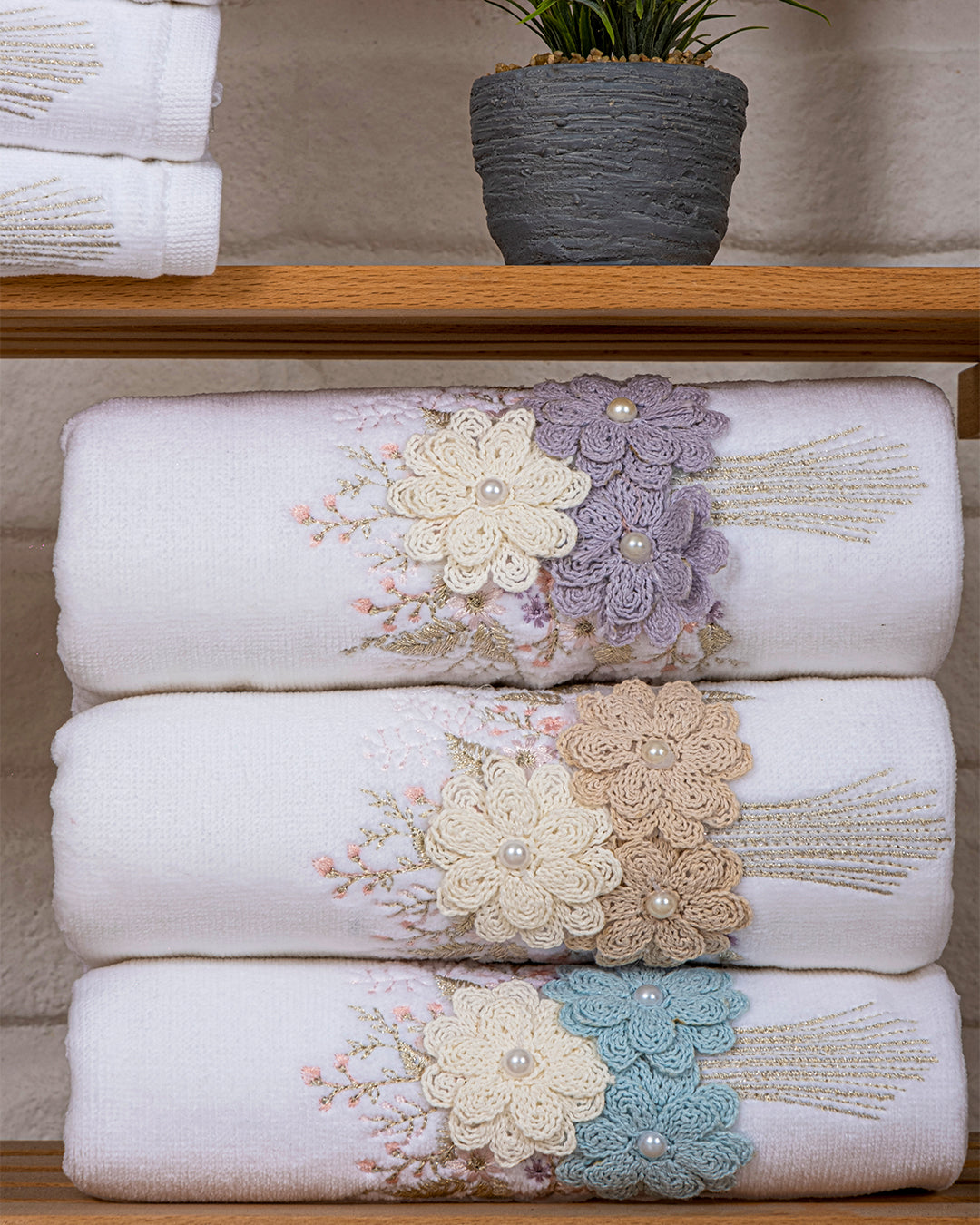 Velora Embroidered Velvet Towel Set – Premium Hand & Kitchen Towels