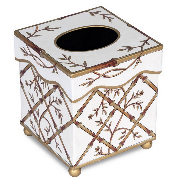 Ivory Bamboo & Floral Tissue Holder & Wastepaper Basket (3 Options)